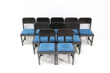Set of 10 Art Deco Dining Chairs, Black Lacquered Oak, 1920s